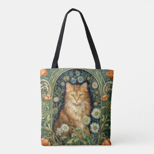 Rode kat in de tuin art nouveau tote bag (Achterkant)