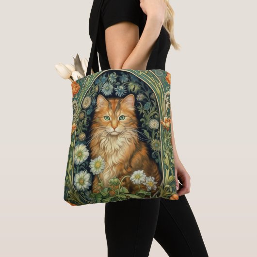 Rode kat in de tuin art nouveau tote bag (Dichtbij)