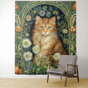 Rode kat in de tuin art nouveau wandkleed