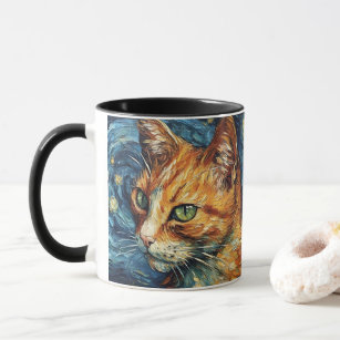 Rode kat in Van Gogh stijl Mok