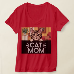 Rode kat Mom V-hals T-shirt