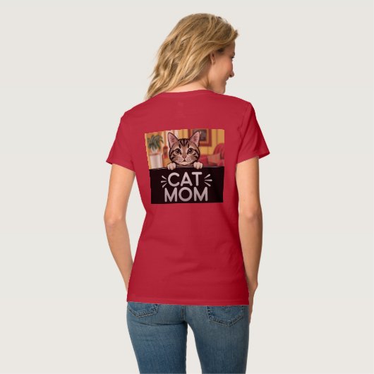 Rode kat Mom V-hals T-shirt (Achterkant volledig)