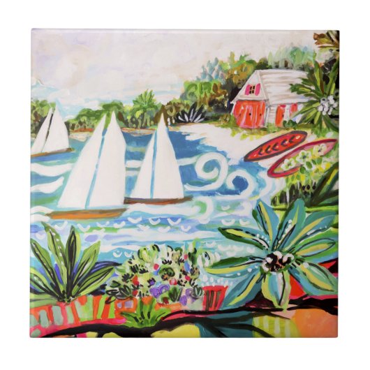 Rode katoen van de bay II Tegeltje (Voorkant)