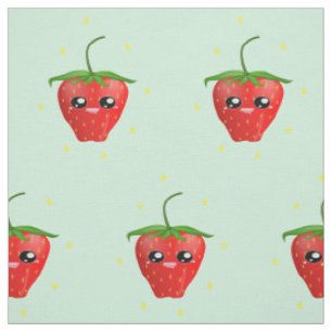 Rode kawaii-aardbeivruchten op blauw stof