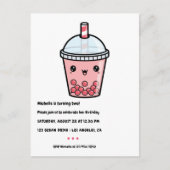 Rode Kawaii Bubble Tea Verjaardagsfeest Postkaart (Voorkant)