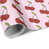 Rode Kawaii-kersen op roze Cadeaupapier (Rol Hoek)