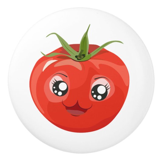 Rode kawaii tomaat White Ceramic Knob Keramische Knop (Voorkant)