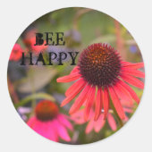 Rode Kegel Bloemen Echinacea Fun Bee Happy Ronde Sticker (Voorkant)