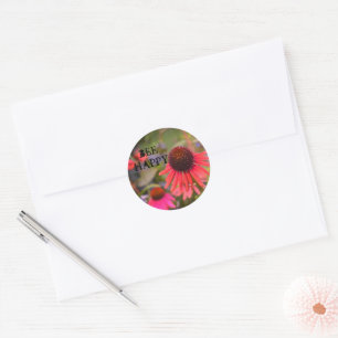 Rode Kegel Bloemen Echinacea Fun Bee Happy Ronde Sticker