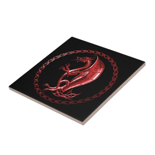 Rode Keltische Draak Tegeltje (Zijkant)