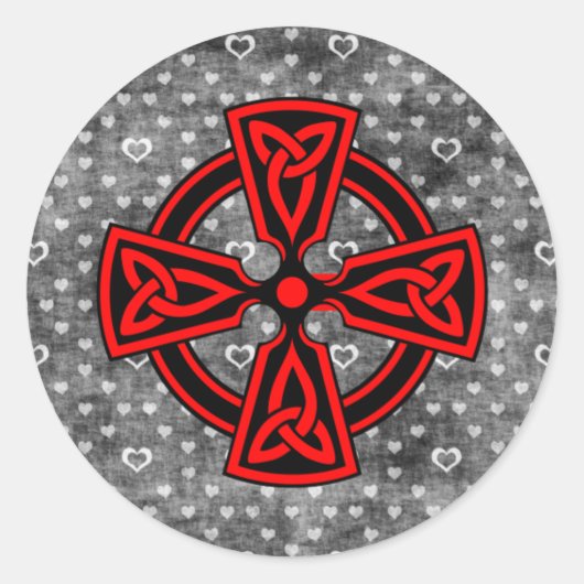 Rode Keltische Kruis Verondersteld Achtergrond Ronde Sticker (Voorkant)