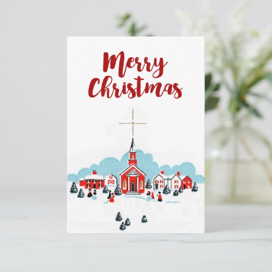 Rode Kerk met Star-kerstsceen Kaart (Staand voorkant)