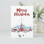 Rode kerk met ster Kerstscène Kaart (Staand voorkant)