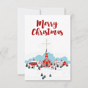 Rode kerk met ster Kerstscène Kaart