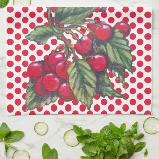  rode kerry Polka Dot Fruit Pattern Cute Theedoek (Gevouwen)