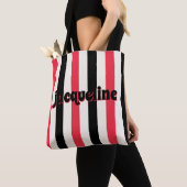 Rode kers en zwarte Cabana Stripe Luxe Tote Bag (Dichtbij)