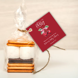 Rode kers op Top Coquette Roze Bow Baby shower Bedankjes Labels