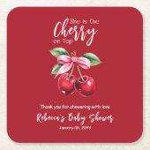 Rode kers op Top Coquette Roze Bow Baby shower Kartonnen Onderzetters (Voorkant)