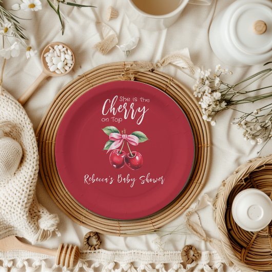 Rode kers op Top Coquette Roze Bow Baby shower Papieren Bordje