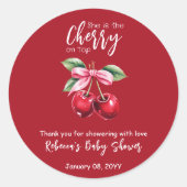 Rode kers op Top Coquette Roze Bow Baby shower Ronde Sticker (Voorkant)