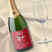 Rode kers op Top Coquette Roze Bow Baby shower Sparkling Wijnetiket