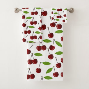 Rode kers, patroon van kersen, bladeren, fruit bad handdoek