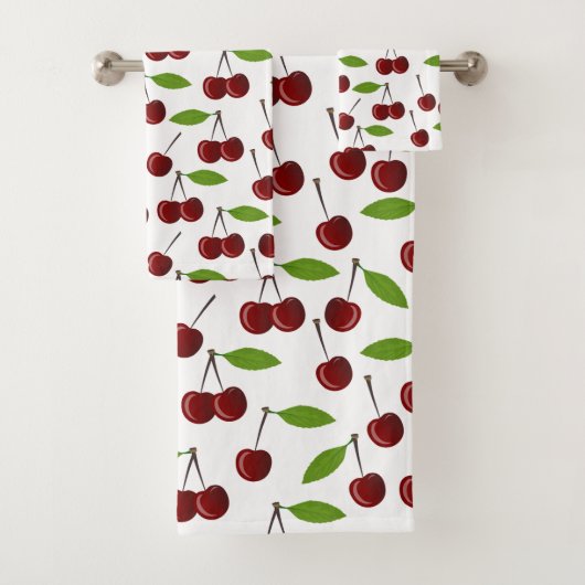 Rode kers, patroon van kersen, bladeren, fruit bad handdoek (Insitu)