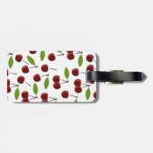 Rode kers, patroon van kersen, bladeren, fruit bagagelabel (Achterkant horizontaal)
