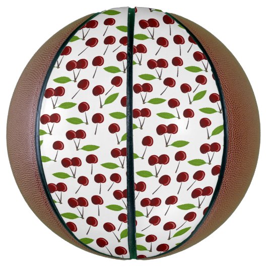Rode kers, patroon van kersen, bladeren, fruit basketbal (Verticaal)