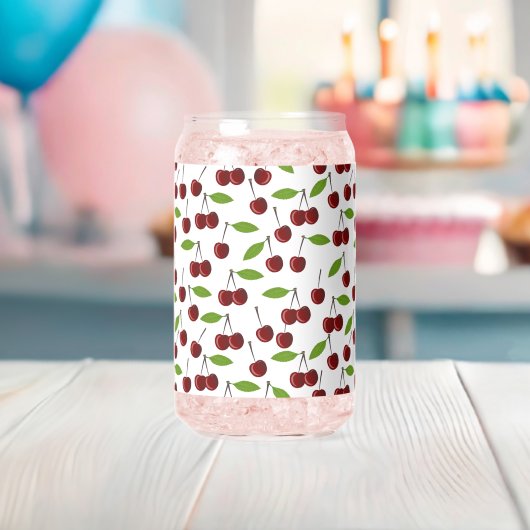 Rode kers, patroon van kersen, bladeren, fruit blikvorm glas (Insitu (Baby Shower))