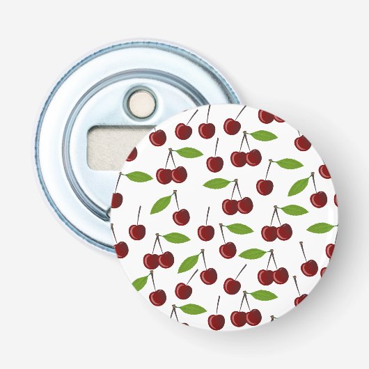 Rode kers, patroon van kersen, bladeren, fruit button flesopener (Voorkant)