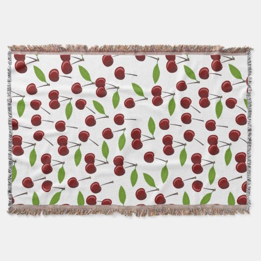 Rode kers, patroon van kersen, bladeren, fruit deken (Voorkant)