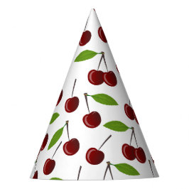 Rode kers, patroon van kersen, bladeren, fruit feesthoedjes