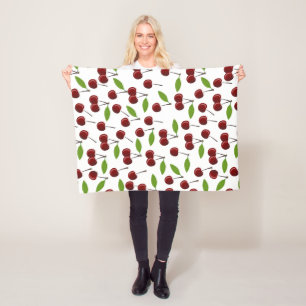 Rode kers, patroon van kersen, bladeren, fruit fleece deken