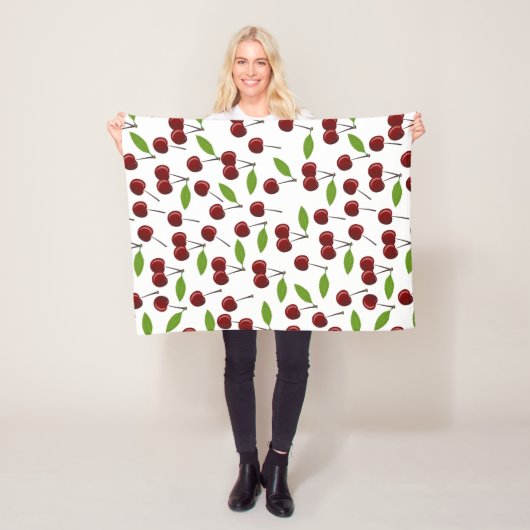 Rode kers, patroon van kersen, bladeren, fruit fleece deken (In situ)