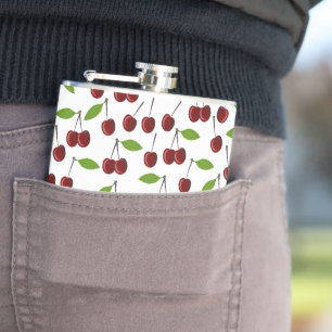 Rode kers, patroon van kersen, bladeren, fruit heupfles