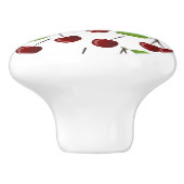 Rode kers, patroon van kersen, bladeren, fruit keramische knop (Zijkant)