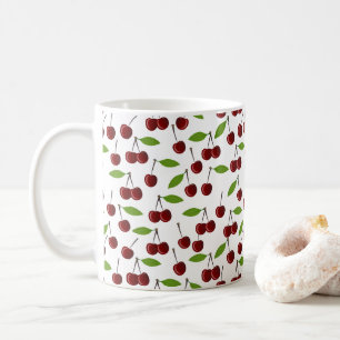 Rode kers, patroon van kersen, bladeren, fruit koffiemok