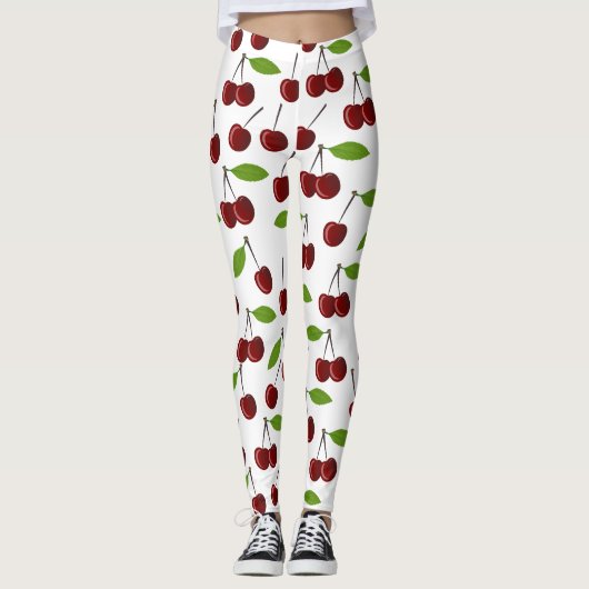 Rode kers, patroon van kersen, bladeren, fruit leggings (Voorkant)