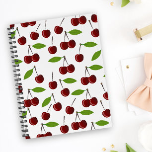 Rode kers, patroon van kersen, bladeren, fruit notitieboek