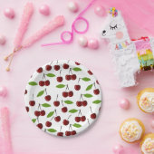 Rode kers, patroon van kersen, bladeren, fruit papieren bordje (Feest)