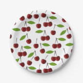 Rode kers, patroon van kersen, bladeren, fruit papieren bordje (Voorkant)