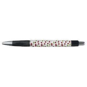 Rode kers, patroon van kersen, bladeren, fruit pen