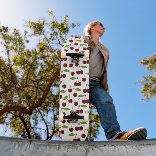 Rode kers, patroon van kersen, bladeren, fruit persoonlijk skateboard (Buiten 1)