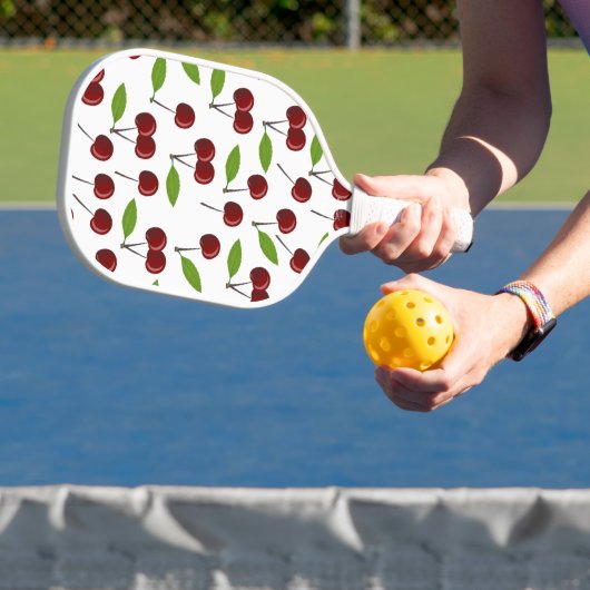 Rode kers, patroon van kersen, bladeren, fruit pickleball paddle (Insitu)