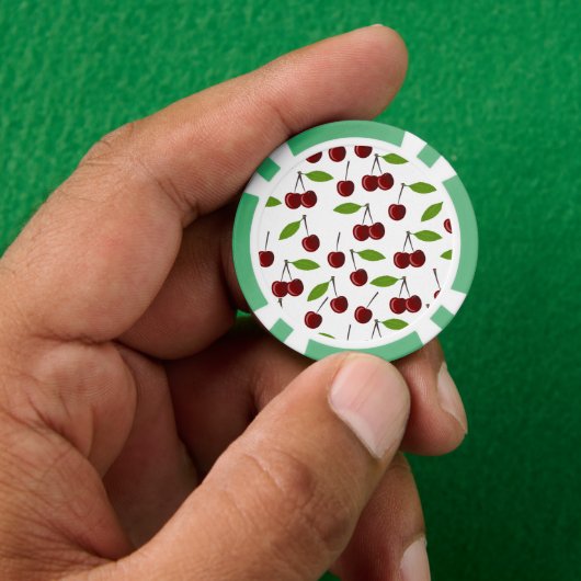 Rode kers, patroon van kersen, bladeren, fruit poker chips (Hand)