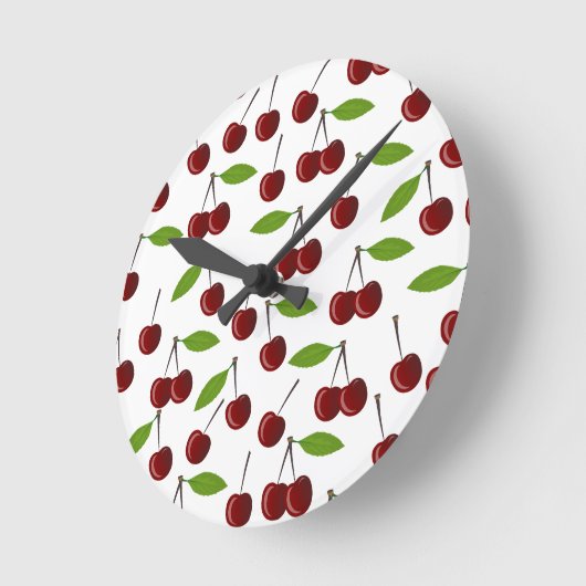 Rode kers, patroon van kersen, bladeren, fruit ronde klok (Hoek)