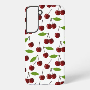 Rode kers, patroon van kersen, bladeren, fruit samsung galaxy hoesje