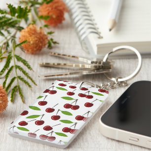 Rode kers, patroon van kersen, bladeren, fruit sleutelhanger