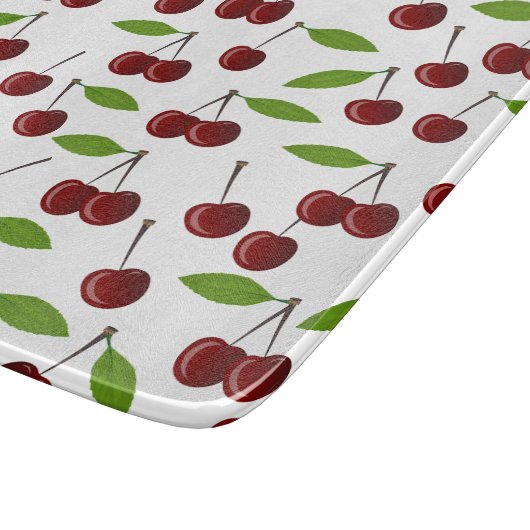 Rode kers, patroon van kersen, bladeren, fruit snijplank (Hoek)
